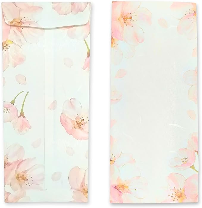 Japanese Cherry Blossom Envelopes 8 Pack, Made in Japan, (Light Pink), Elegant Washi Paper, Self Sealing, Sakura