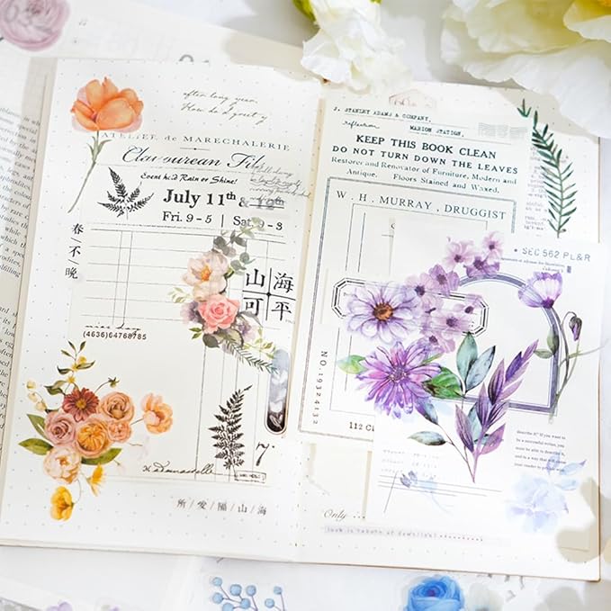 Obujopal 100 Pcs Lavender Purple Flower Stickers for Scrapbooking Junk Journal Notebook Diary Planner Letter Envelope Water Bottle Phone Case Craft Decoration