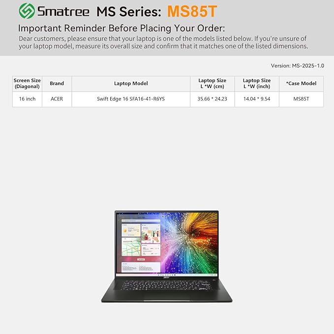 Smatree MS85T Hard EVA Protective Sleeve Case with Stand Compatible for 16 inch Acer Swift Edge 16 Laptop - SFA16-41-R6YS Waterproof Sleeve, Pink