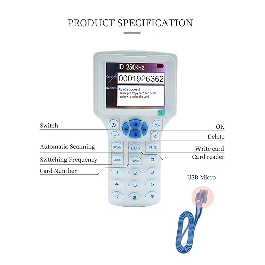 RFID Copier RFID Reader Writer Multi-Frequency RFID Card Reader Smart Card Decoder with Free Software and USB for Access Control Home Security