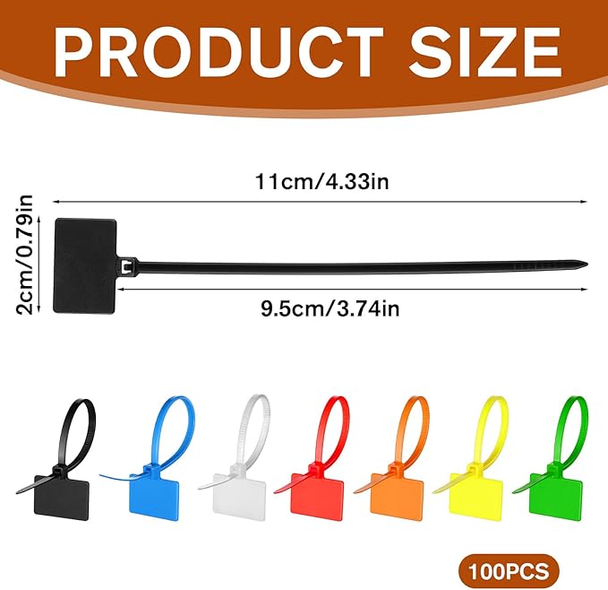 100 PCS Cable Zip Tie with Tag, Multicolor Self-Locking Wire Zip Ties Tags, Waterproof Nylon Written-on Straps Label Mark Ties for Wire Organizing Luggage Tags