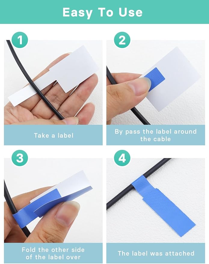 750 PCS Cable Labels, 12 Colors Waterproof Cable Tags Wire Labels for Cable Management, Self Adhesive Wire Label Printable for Laser Printer and Handwriting