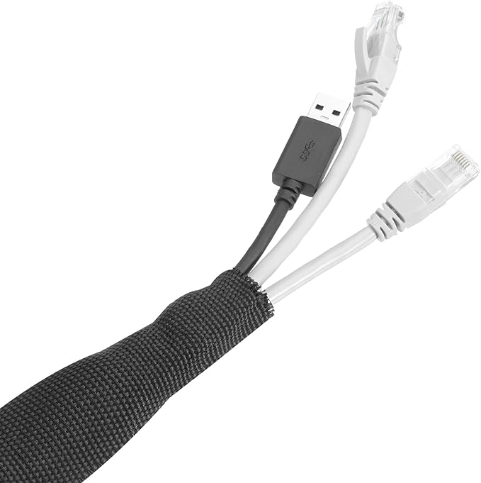MECCANIXITY Braided Cable Sleeves Heat Shrinkable Fabric Sleeving, 5/16" 10ft Black 2:1 Ratio Heat Shrinkable Cord Protector for Harness Cable, Network Cable Protection, Cable Management