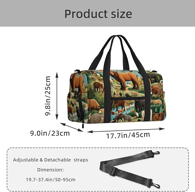 Sports Gym Bag Tropical Forest Animals Educational Travel Duffel Bag With Shoe Compartment Shoulder Strap, Lightweight Water-Resistant Weekend Overnight Totes For Women Men