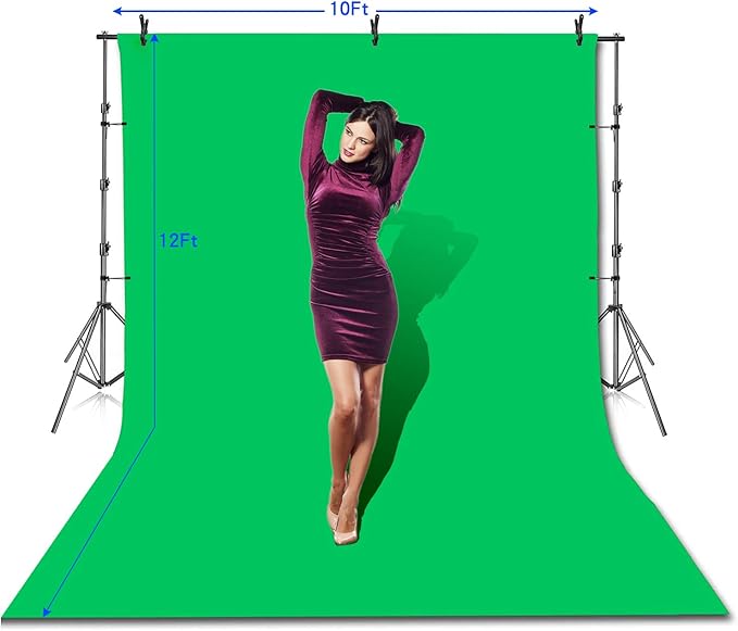 SLOW DOLPHIN Photo Video Studio 10 x12ft 100% Cotton Muslin Chromakey Green Screen Backdrop with 10 x 10ft Stand Photography Background Support System Kit Clamp, Carry Bag