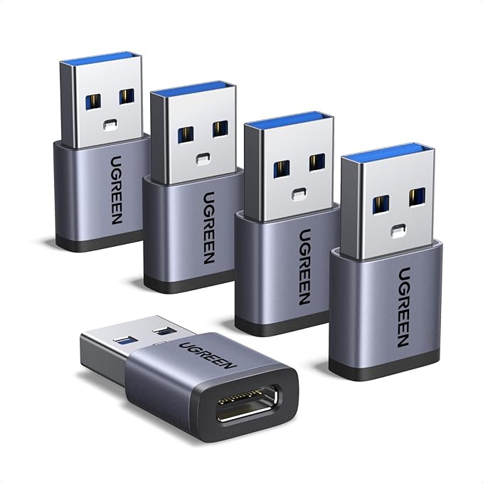 UGREEN USB to USB C Adapter 5 Pack, 10Gbps USBC Female to A Male Adapter, Type C USB C Cable Converter for iPhone 17 16 15 14 13 Plus Pro Max,iPad Air Mini 6 7,Samsung Galaxy S23 S24,iPad Air