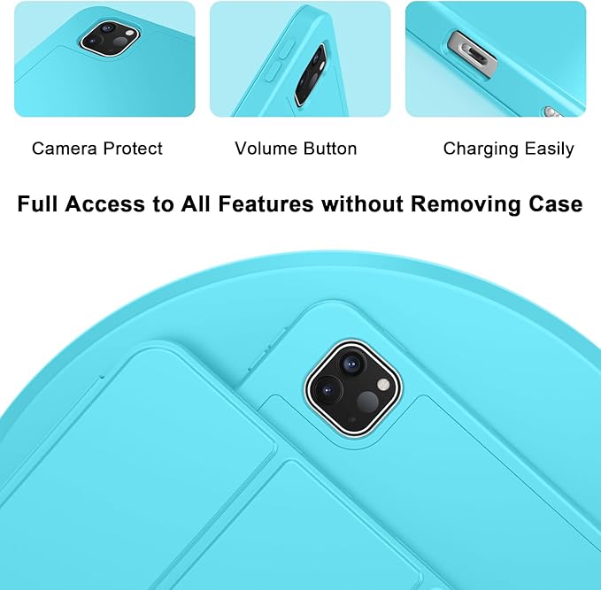 ZryXal iPad Pro 11 Inch Case (M5) 2025/ (M4) 2024 (Model: A2836/A2837/A3006), Trifold Stand Smart Cover with Pencil Holder and Soft TPU Back, Auto Wake/Sleep (Cyan)