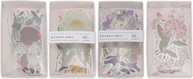 Healvian 4pcs Floral Scrapbook Stickers Set for DIY Journaling and Album Decoration, Creative Flower Stationery Patches for Crafting and Scrapbooking Enthusiasts
