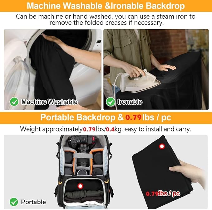 Black Backdrop for Photoshoot, 5x6.5ft Black Photo Backdrop Background, 1.5x2m Collapsible Fabric Backdrop Curtain, Portrait Back Drop Cloth, Content Creator Backdrops for Video Recording