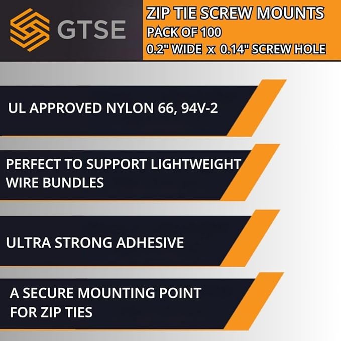 GTSE 18,000 Full Carton Of Black Screw Mounts, Zip Ties Up To 0.2" Wide, Saddle Type Zip Tie Anchors