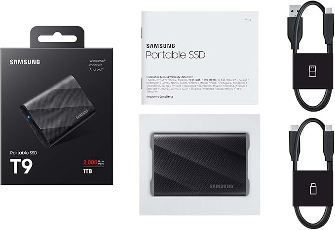 SAMSUNG T9 Portable SSD 4TB, USB 3.2 Gen 2x2 External Solid State Drive, Seq. Read Speeds Up to 2,000MB/s for Gaming, Students and Professionals,MU-PG4T0B/AM, Black (pack of 1)