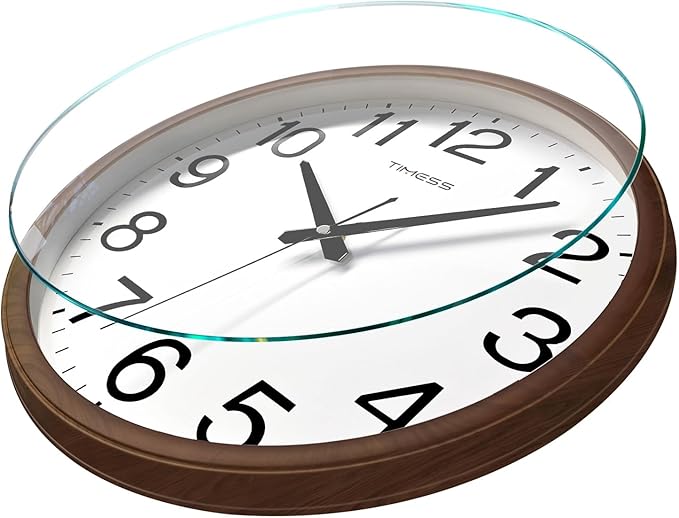 TIMESS Wall Clock, Classic Wood Style Finish, 13 Inch Non-Ticking Silent Battery Operated Analog Clock, Ideal Retro Decor for Home, Bedroom, Living Room, Kitchen, Bathroom, Office(Wood Brown)