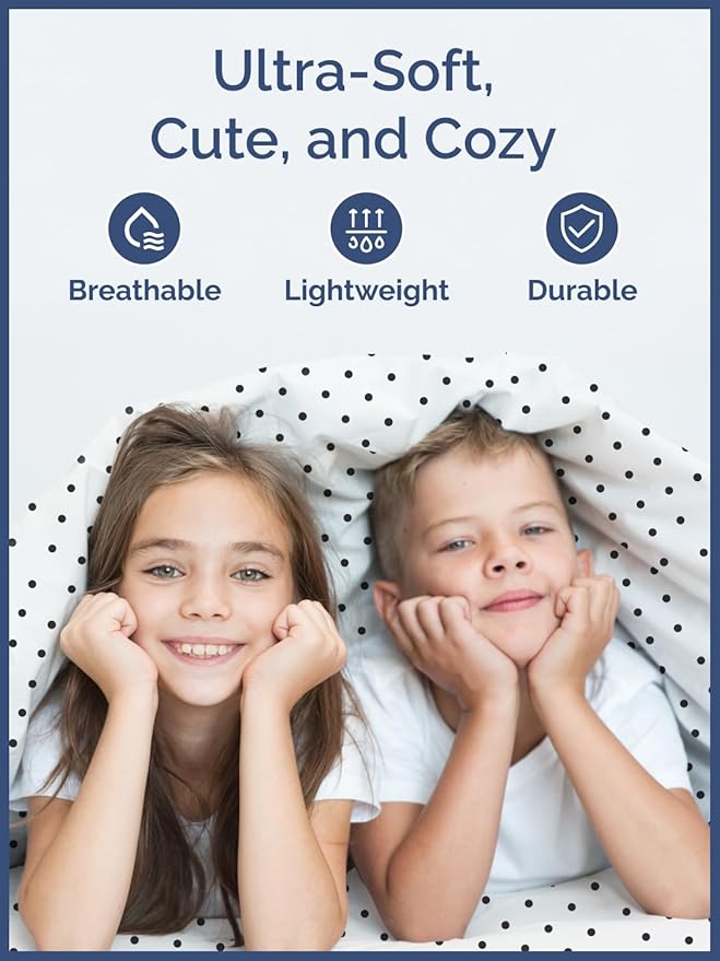Kids Full Size Polka Dots Bed Sheets - 4 Piece Kids Black Dots Sheet Set - Spotty Patterned Bedding - Soft & Cozy - Breathable & Machine Washable - Easy-Care Bed Set for Boys, Girls, Teens & Toddlers