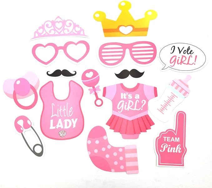 Baby Photo Booth Props Gender Reveal Party Boy or Girl Shower Birthday Party