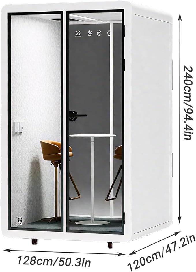 Mobile Office Pod Booth, Quiet Meeting Pod with Acoustic Panels, Sound Proof Room with Desk, Portable Removable Working Booth for Private Phone Calling Study,128cm