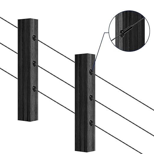 40 Pack 30 Degree Angle Protective Sleeves, Black Cable Railing Corner Protector Sleeve Beveled for 1/8" Wire Rope, T316 Marine Grade Cable Railing Kit with Two Drill Bit for Wood Posts HF039B