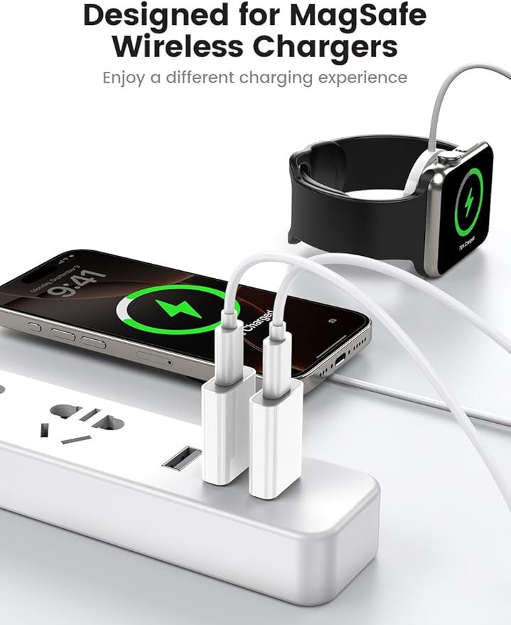 MOSWAG USB to USB C Adapter, USB C Female to USB Male Adapter Compatible with Apple MagSafe Watch 9/8/7/SE/Ultra, for iPhone 17 16 15 14 13 Mini Pro Max,iPad,Galaxy Note,Pixel,CarPlay,Wall Plug