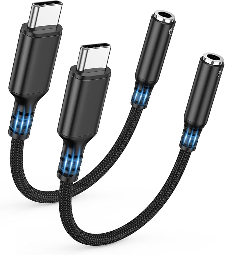 Highwings USB Type C to 3.5mm Female Headphone Jack Adapter, (2-Pack) USB C to Aux Audio Dongle Adapter Compatible with iPhone 16 Pro Max/15 Pro/15, Samsung Galaxy S24/S23/S22 Ultra, iPad Pro-Black