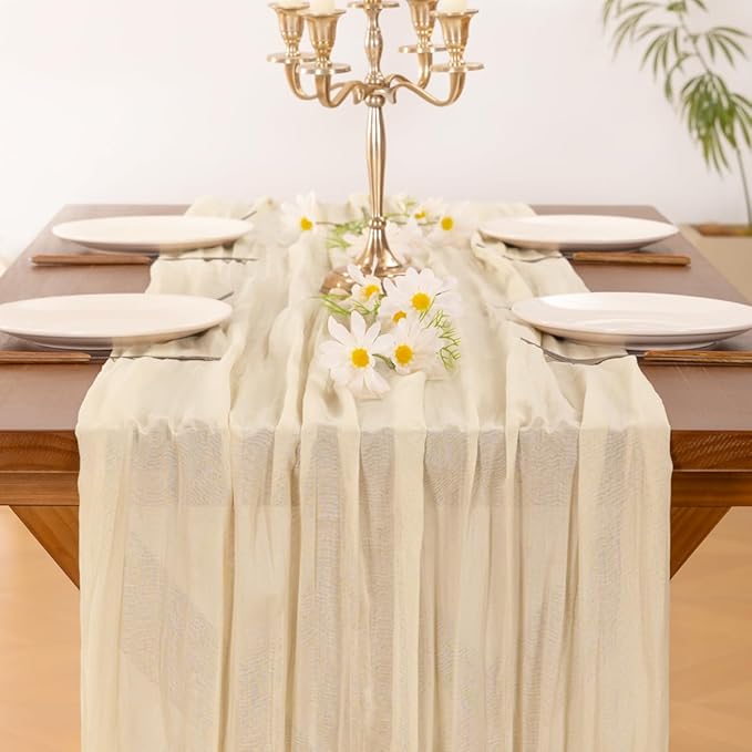 Socomi 3pcs Beige Fall Thanksgiving Cheesecloth Table Runner Boho Rustic Gauze 120 inch 10FT Cheese Cloth Runner for Wedding Party Baby Shower Birthday Home Decor Holiday Decorations
