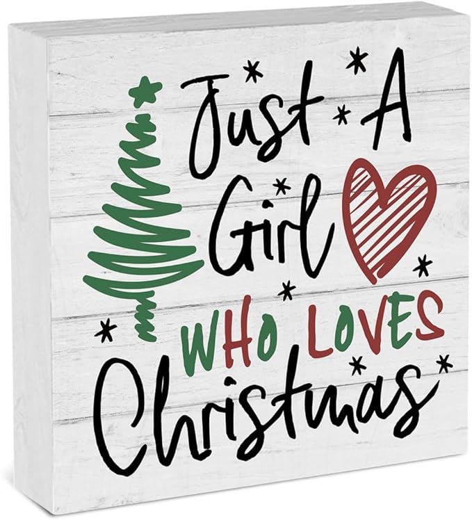 Christmas Decor for Home Just a Girl Who Love Christmas Decor for home Office Merry Xmas Decorations Table 5 x 5 Inches