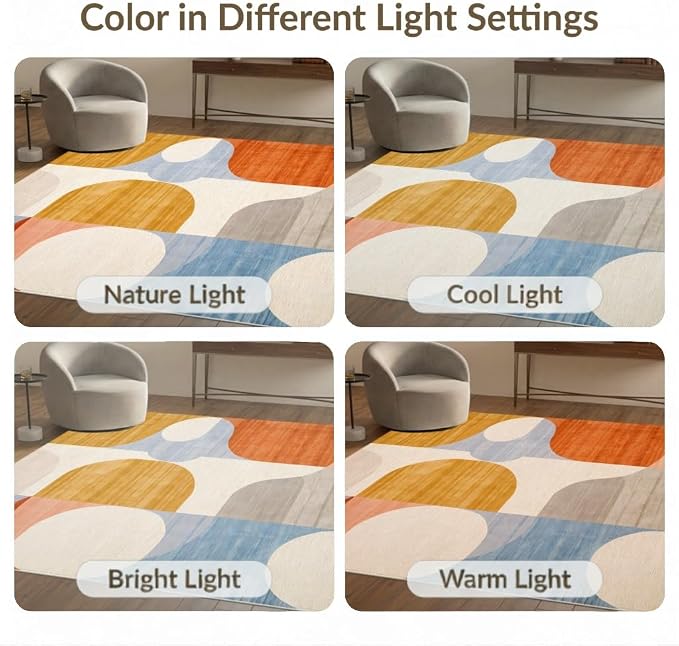 Flatwoven High Traffic Area Rug 6x9, Mid Century Modern Abstract with Fluid Lines and Symmetrical Ovals, Non Slip, Stain Resistant, Washable Area Rugs for Living Room, Bedroom (Orange, 6x9)
