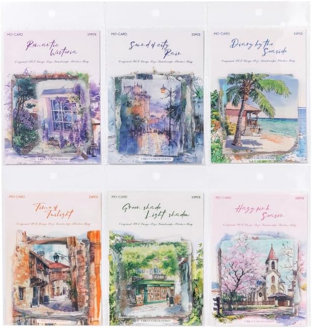 Dwpetzo 90 Pieces Large Seasons Scenery Stickers for Journaling, Watercolor Sylte Transparent PET Stickers for Scrapbooking, Junk Journal Supplies, Collage, Scrap Book, DIY Crafts Arts