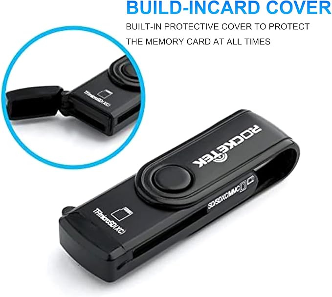 USB 3.0 SD Card Reader, Rocketek 2 Slots Memory Card Reader with a Build-in Micro SD Card Cap for SDXC/SDHC/UHS-I SD Cards, TF/Micro SD Cards Reader - Take It as a USB 3.0 Flash Drive