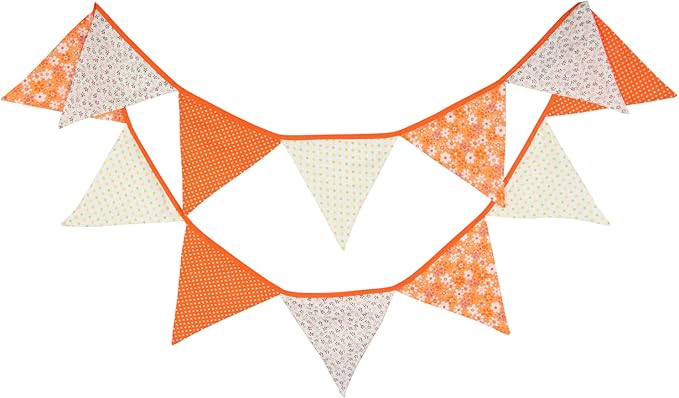 Halloween Pennant Banner, 1 Pack 12 Flags Vintage Halloween Banner Decor Fabric Bunting Flags Orange Garland Fall Decor (Style 2)