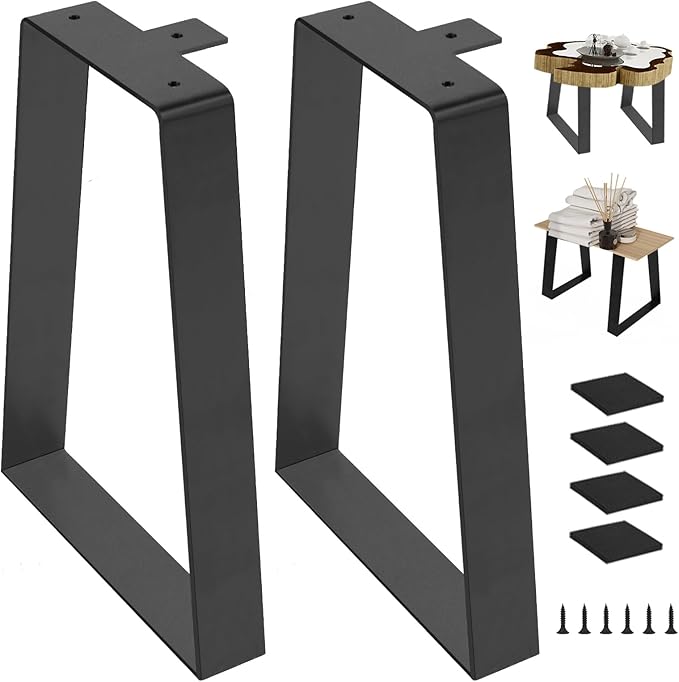 16 Inch Bench Legs, Trapezoid Metal Table Legs Heavy Duty Furniture Feets for DIY Desks, Black Metal End/Side Tables,Benches, Sofa, Set of 2 (H16 x W11, Black)