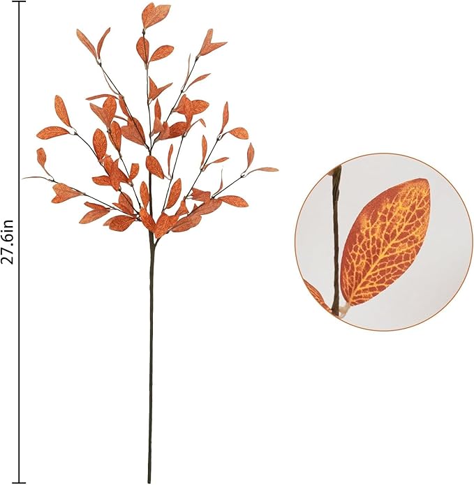 Uieke 18 Pcs Artificial Fall Eucalyptus Stems Fall Eucalyptus Leaves Plants Fall Decorations with Fall Leaves for Autumn Office Home Wedding Centerpiece Fall Florals Arrangement Decor (Orange)