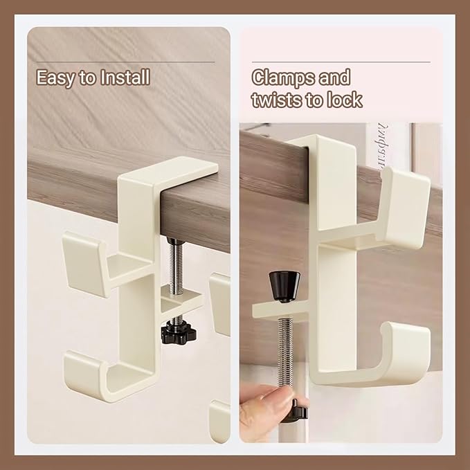 INEDRIMS 2-Pack Headphone Stand & Hook – Under Desk Headset Holder Clamp Mount for Gaming Headphones, Backpacks, Purses, Coats – Space-Saving Desk Accessories (White Dual Hook)