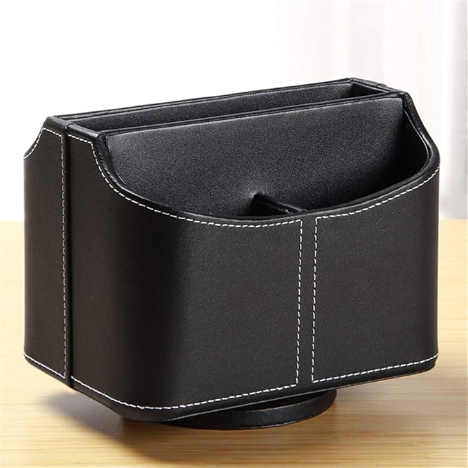 Arniche PU Leather Remote Control Holder,360 Degree Spinning Desk TV Remote Caddy,Desk Organizers and Accessories,for Controller,Media,Mail,Calculator,Mobile Phone,Pen Storage Holder(Black)