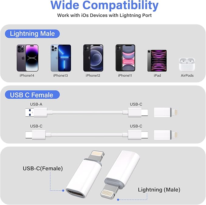 USB C Type C to Lightning Adapter MFi Certified 4 Pack 27W Fast Charging Support Data Sync,Lightning to USB Type C Cable Adapter for iPhone/iPad/for Airpods,with Anti-Lost Loop,Not for Audio/OTG