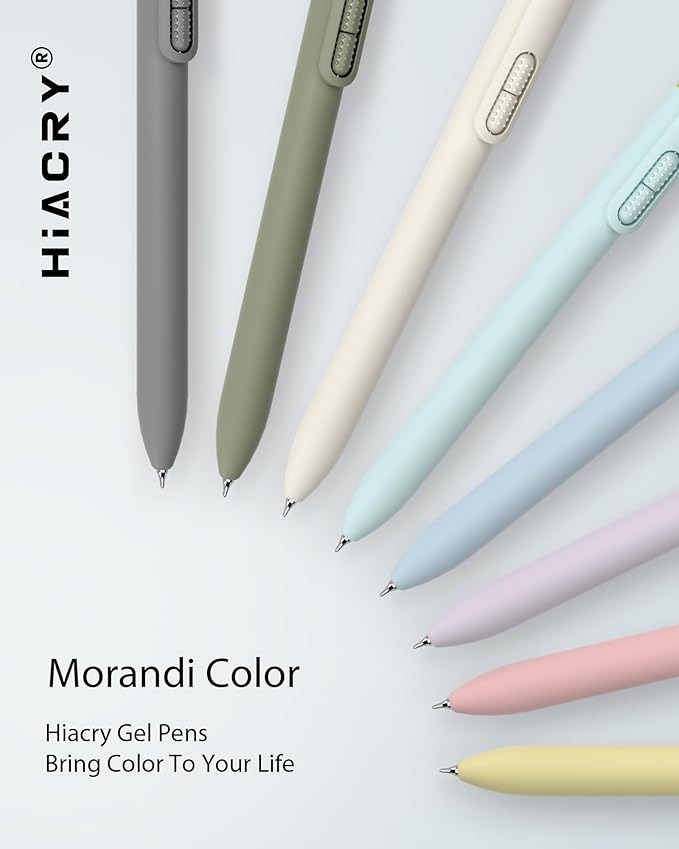 Hiacry 8 Pcs Gel Ink Pens, 0.7mm Fine Point for Smooth Writing Journaling Aesthetic Pens, Black Quick-Dry Long Lasting Fidge Pens, Cute School Office Supplies Gifts for Women （Morandi Black Ink）