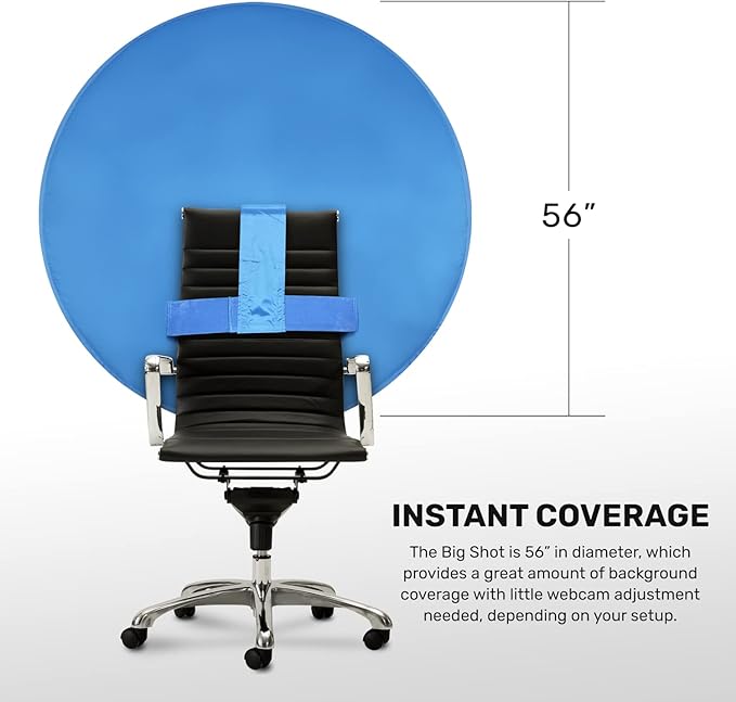 Webaround Big Shot 56" | Blue | Portable Collapsible Webcam Backdrop | Attaches to Any Chair | Wrinkle-Resistant Fabric | Ultra-Quick Setup and Takedown | Perfect for Zoom, Webex, Teams, etc.