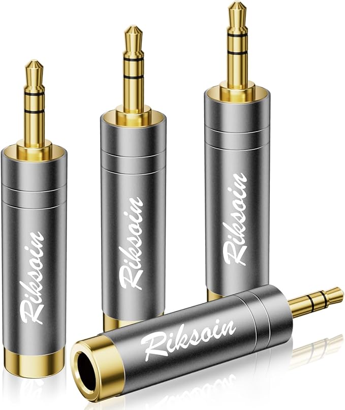 RIKSOIN 1/4'' to 3.5mm Stereo Pure Copper Headphone Adapter,3.5mm(1/8'') Plug Male to 6.35mm (1/4'') Jack Female Stereo Adapte for Headphone, Amp, Adapte,4-Pack