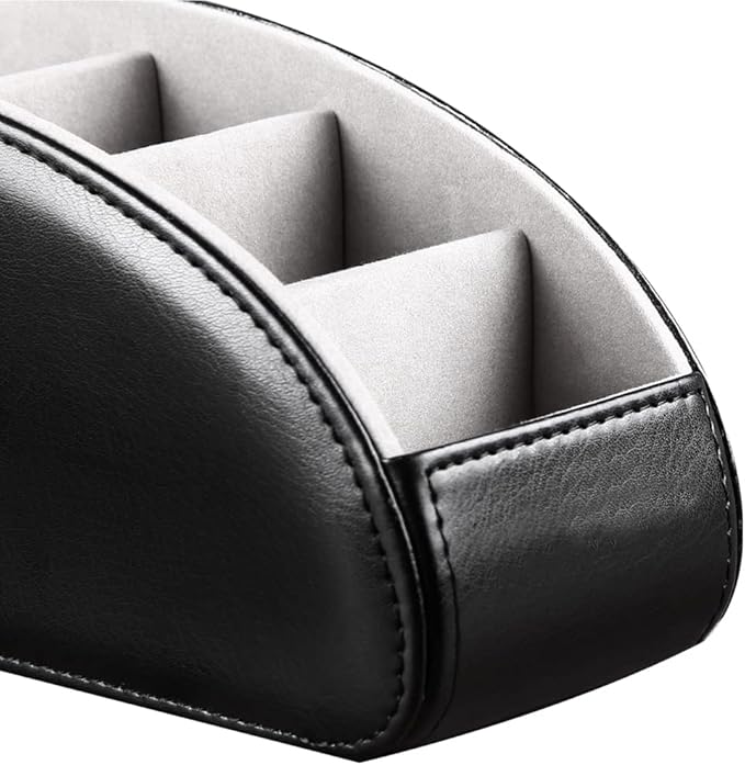 Arniche PU Leather Remote Control Holder with 5 Compartments - Storage Tray & Desktop Organizer for TV Remotes,Glasses,Pens,Accessories - Space-Saving Design for Bedside Table & Office Desk (Black)