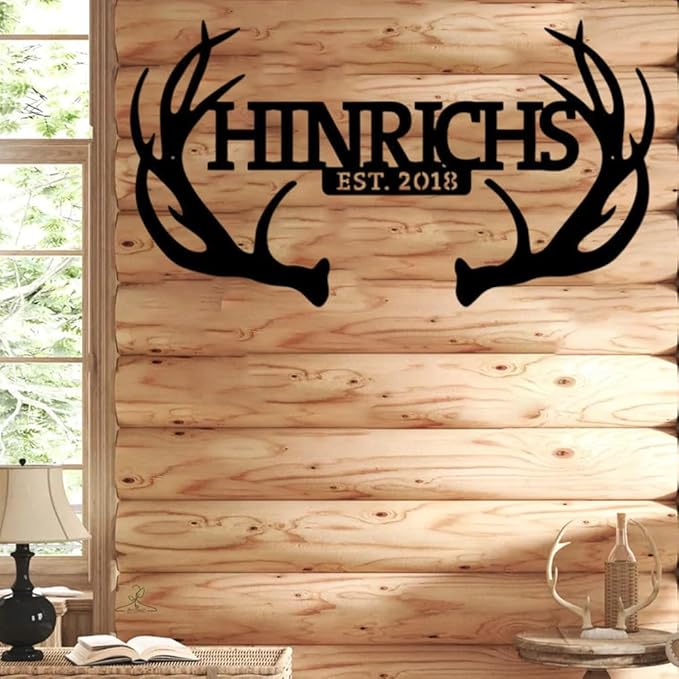 Personalized Deer Antler Metal Sign, Custom Ranch Name Sign with Year, Rustic Hunting Lodge Wall Art, Farmhouse Cabin Outdoor Decor, Gift for Hunters, Men, Family, Anniversary or Housewarming