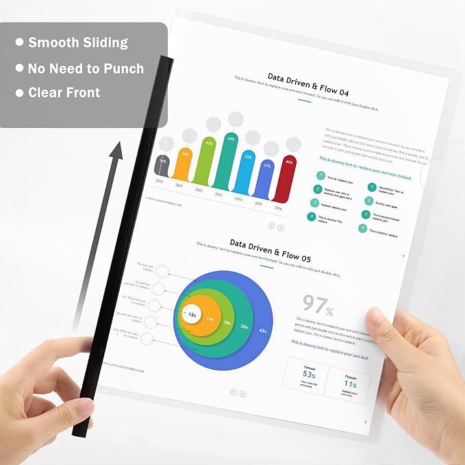 JOERSH 10Pcs Clear Report Covers with Sliding Bar, Plastic Binder Paper Protector, Report Folders with Clear Cover for Resume Portfolio Presentation File Documents, Black