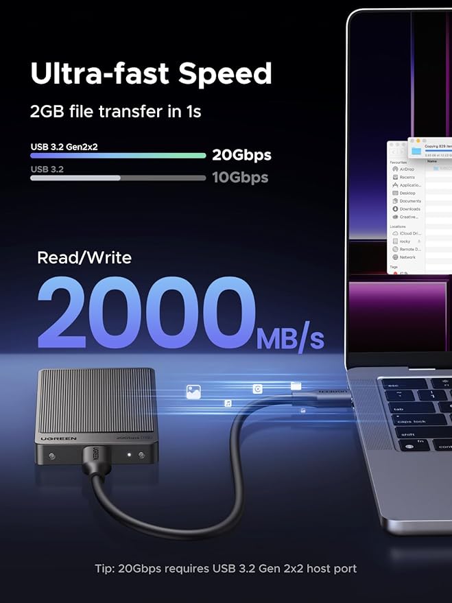 UGREEN 1TB Portable SSD UP to 2000MB/s, USB C SSD External Hard Drive with USB 3.2 Gen 2x2, External Solid State Drive Compatible with iPhone 16, PC, Windows, MAC, Xbox, PS3/4