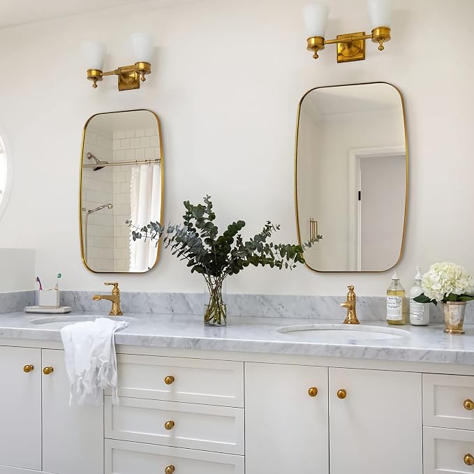 ANDY STAR Gold Bathroom Mirror, 20x30’’ Brushed Gold Vanity Mirror for Bathroom, Brushed Brass Oblong Stainless Steel Metal Frame Mirror for Over Sink