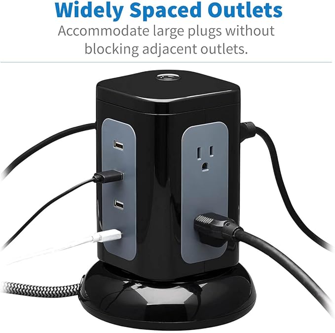 Tripp Lite TLP606UCTOWER Charging Tower Power Strip Surge Protector & Charging Station with USB Ports, 1800 Joules, 6 Outlets, 3 USB-A + 1 USB-C, 8ft Cord, Dorm Room Essentials Desk Accessory