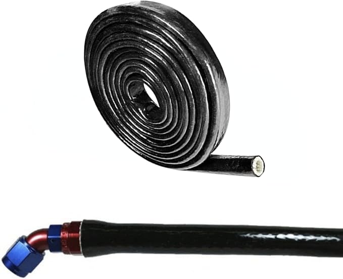 5/8"(16mm) ID Heat Shielded Fire Thermo Armor Fire Sleeve Silicone Coated Fiberglass for Automotive Hose Lines & Electrical Wiring Black, 5 feet