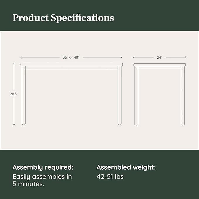 Branch Daily Desk - Functional at Home Office Desk with Effortless Assembly, Timeless Design, Rounded Corners, and Built-in Cable Notch - 36” W x 28.5” H x 24” D - Sage Work Table