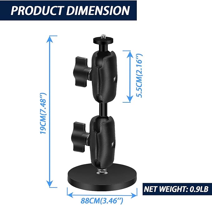 60 LBS Heavy Duty Magnetic Camera Mount for Gopro, USMG-02 for Gopro Hero 13/12/11/10/9/8/Insta360 x5/4/3/Action Camera Strong Magnetic Base kit with Double Socket Arm and 1" Ball Head…