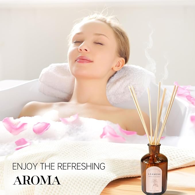 LEAMERR Premium Reed Diffuser Set - 8.8 oz (250 ml) Bedroom Bathroom Living Room Home Fragrance Products Sandalwood Roses Scent 1 Pack
