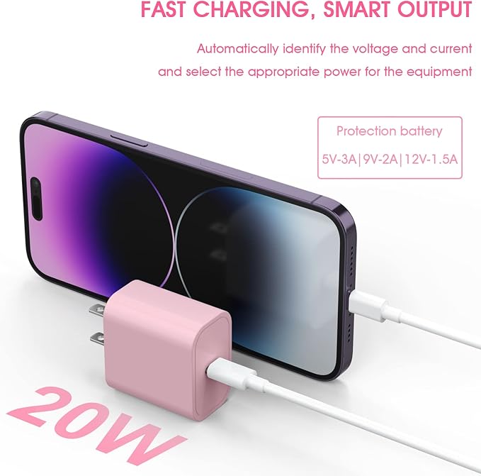 4Pack USB C Charger Block, iGENJUN 20W USB C Charger Wall Charger PD 3.0 Plug Box Type C Brick Cube, Compact USBC Power Adapter for Phone 16/16 Pro/15/14, Galaxy, Pixel, AirPods Pro-Baby Pink