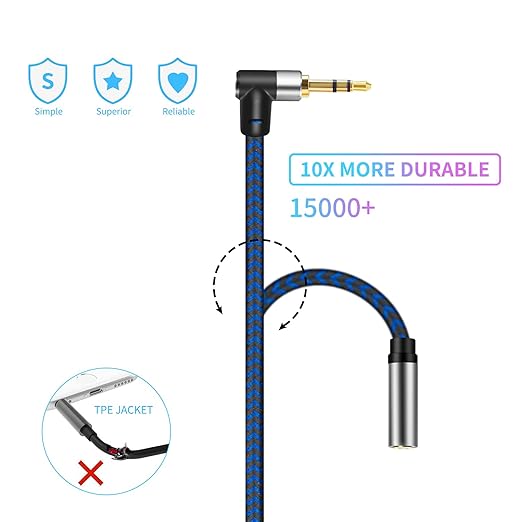 GGMTY 3.5mm Male to Female Extension Stereo Audio Extension Cable 15FT, Cotton-Braided Audio Extension Cable, Stereo Jack Cord for Phones, Headphones, Speakers, Tablets, PCs and More