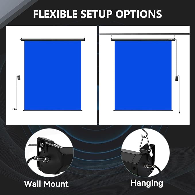 RAUBAY Motorized Pull Down Blue Screen - 78.7" x 86.6" Collapsible Wall-Mount Background for Professional Video Production, Chroma Key Backdrop for YouTube, TikTok, Streaming, Video Conferencing