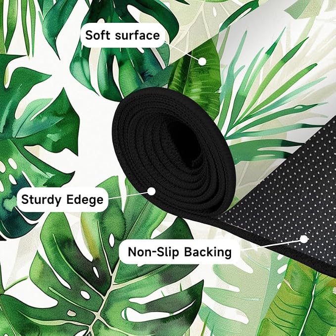 3'x5' Tropical Palm Leaf Rug Monstera Banana Leaves Floor Mat for Entryway Bedroom Living Room Nursery Playroom Home Decor Washable Low Pile Green Botanical Area Rug